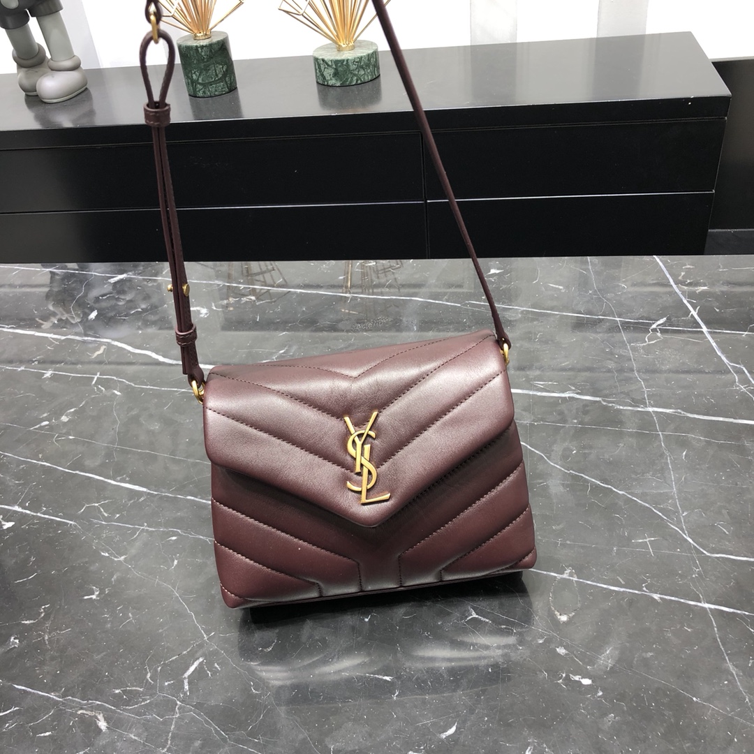 Saint Laurent Loulou Toy Quilted Calfskin Shoulder Bag Handbag Maroon 678401 Gold